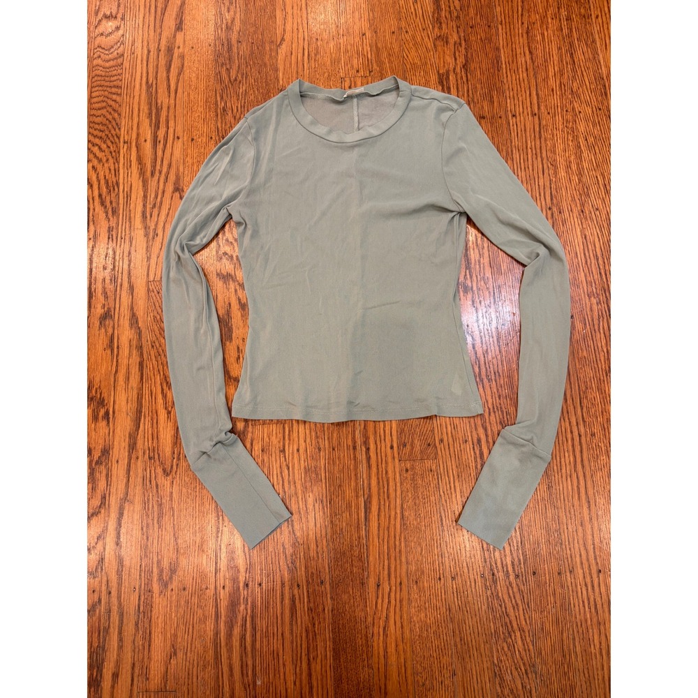 Intimately Free People Womens Sage Green Mesh Long Sleeve Crew Neck Top Medium